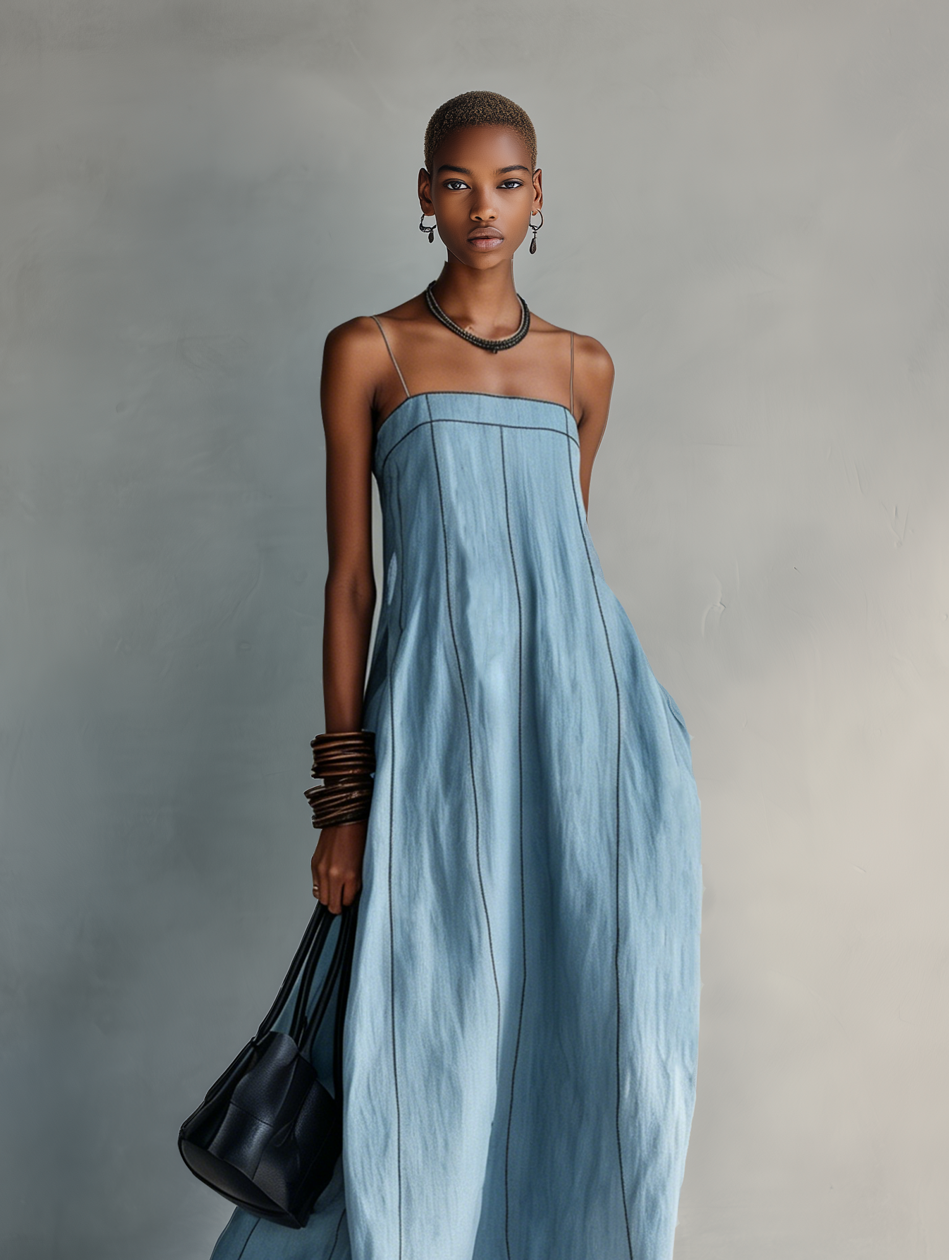 Blue Cold-Shoulder Maxi Dress