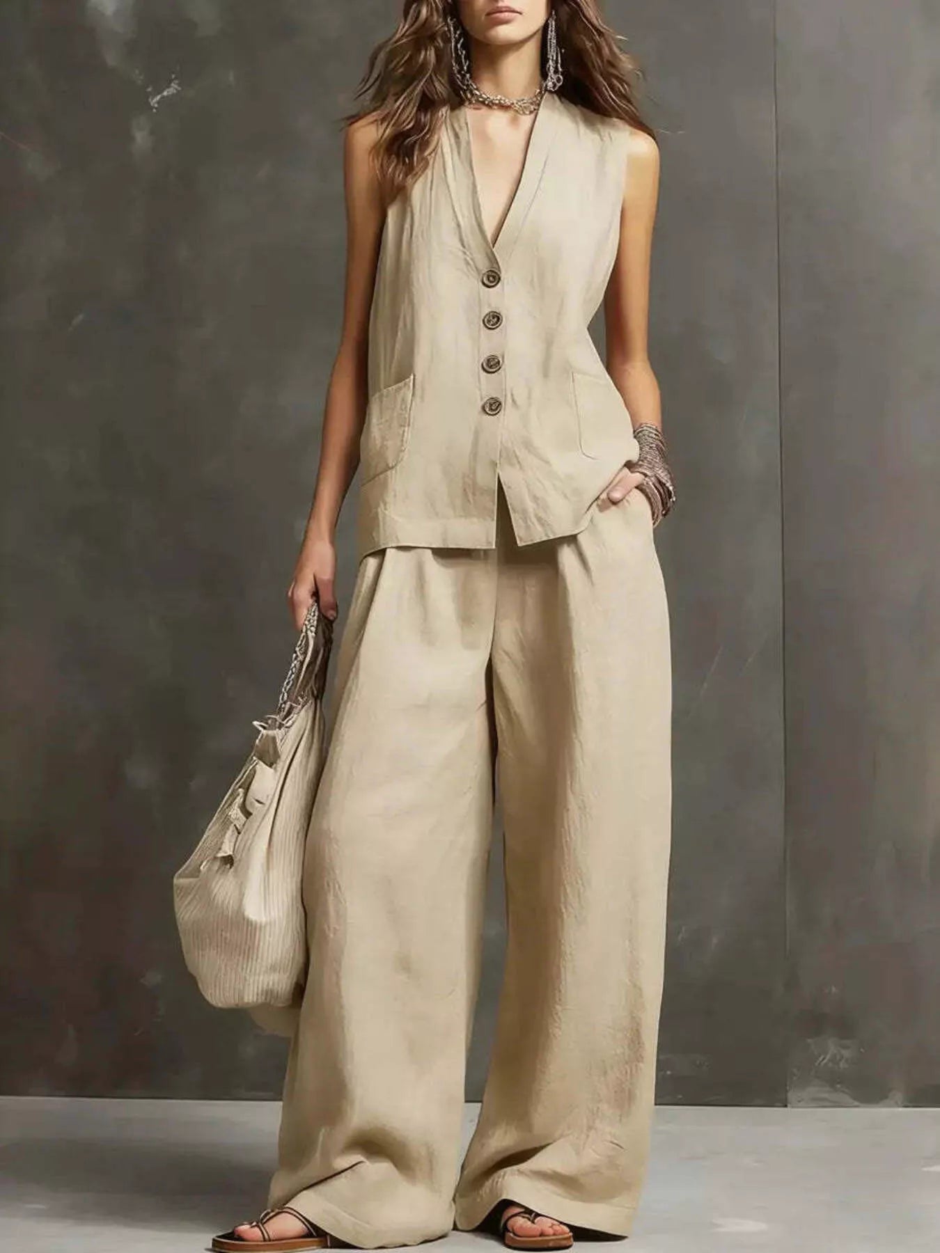 Sleeveless Vest Wide-Leg Pants Set