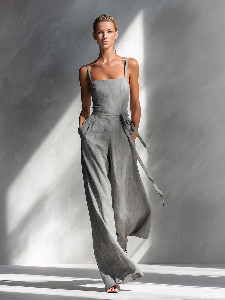 Gray Spaghetti-Strap Jumpsuit