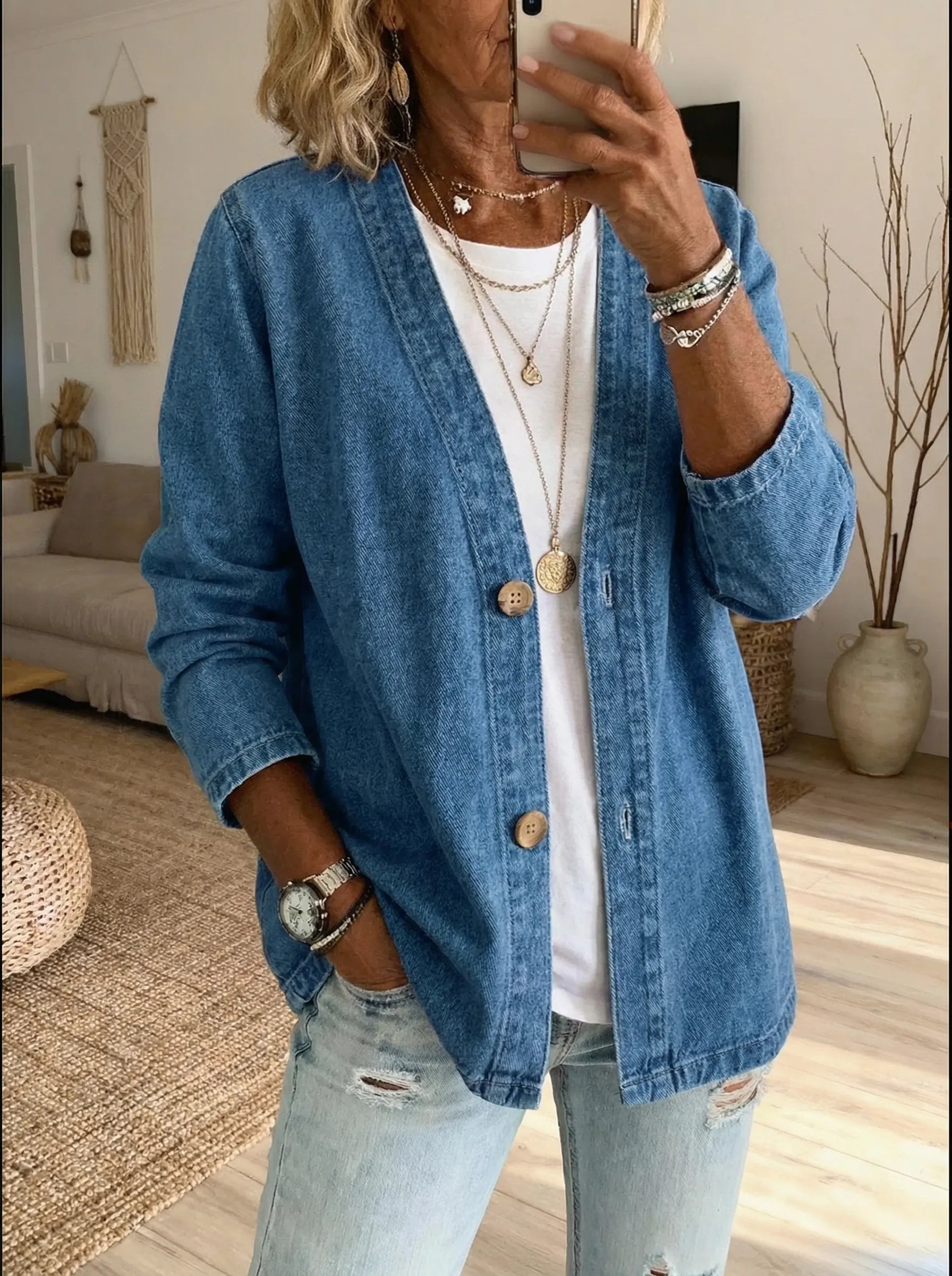 Denim Classic Button Cardigan