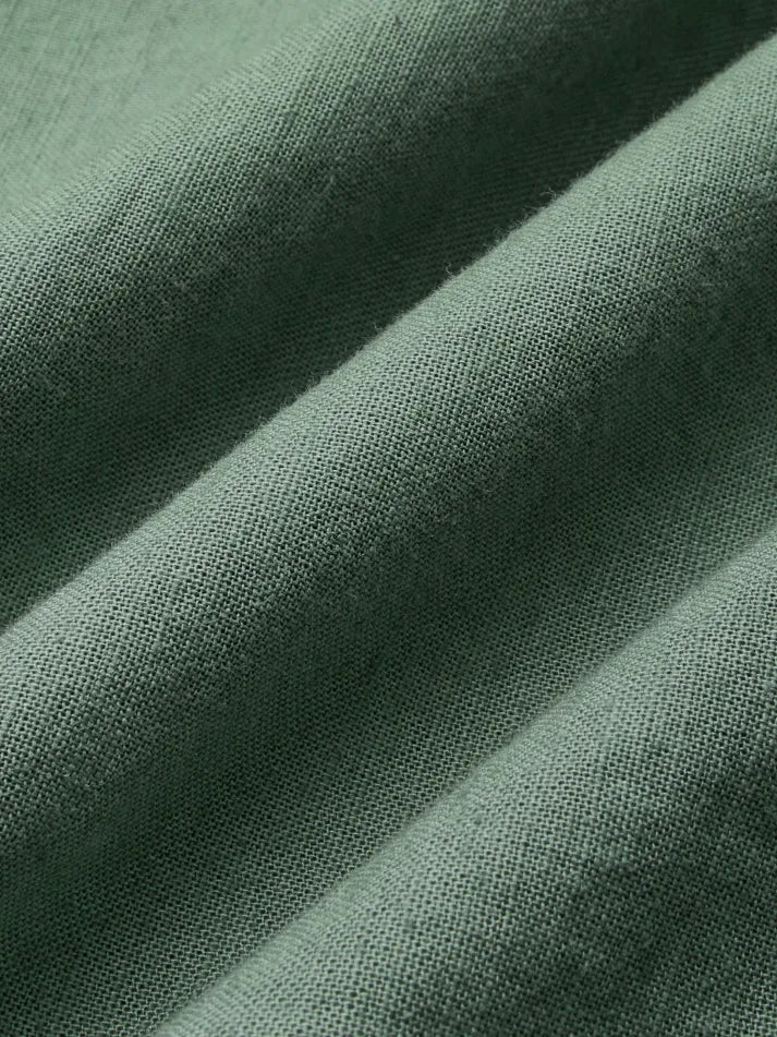 Midi Linen Dress, Half Sleeve, Linen Blend, Plain, Renaissance, Green