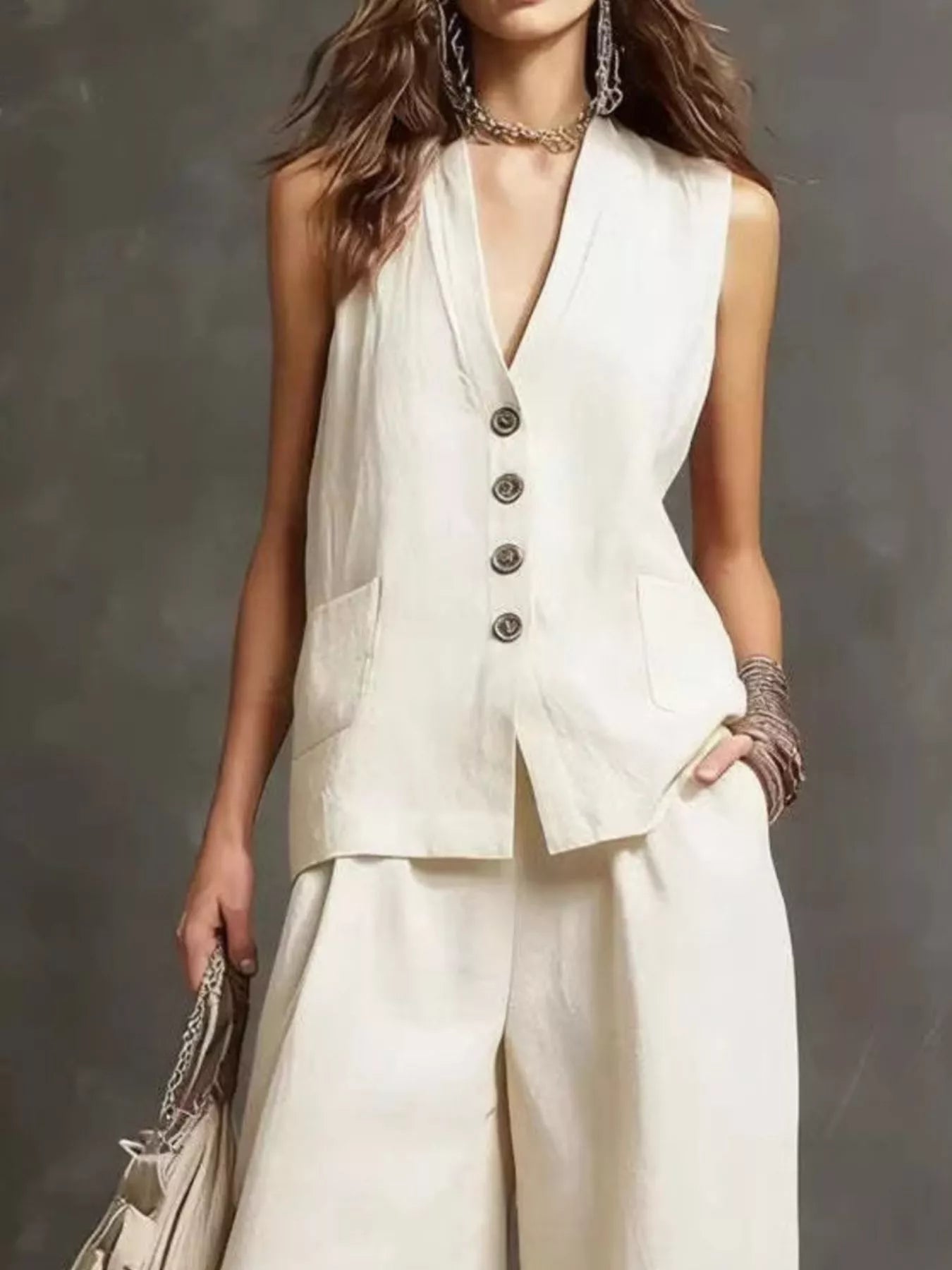 Sleeveless Vest Wide-Leg Pants Set