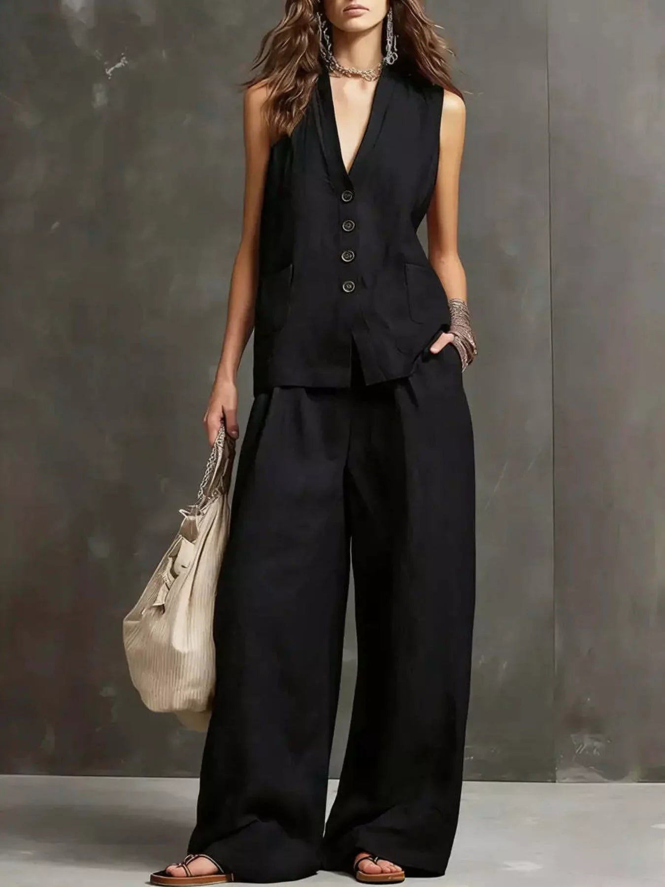 Sleeveless Vest Wide-Leg Pants Set