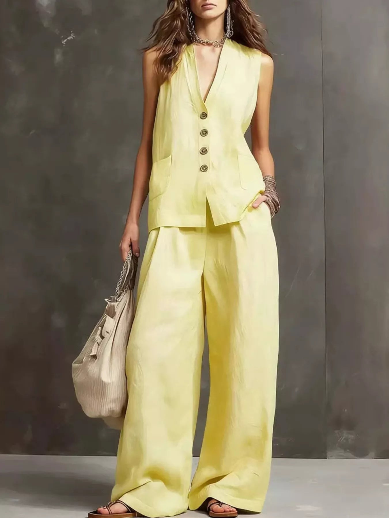 Sleeveless Vest Wide-Leg Pants Set
