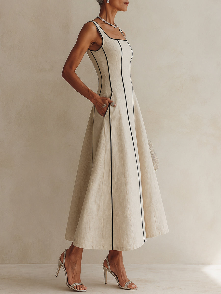 Contrast Maxi Dress with Pockets