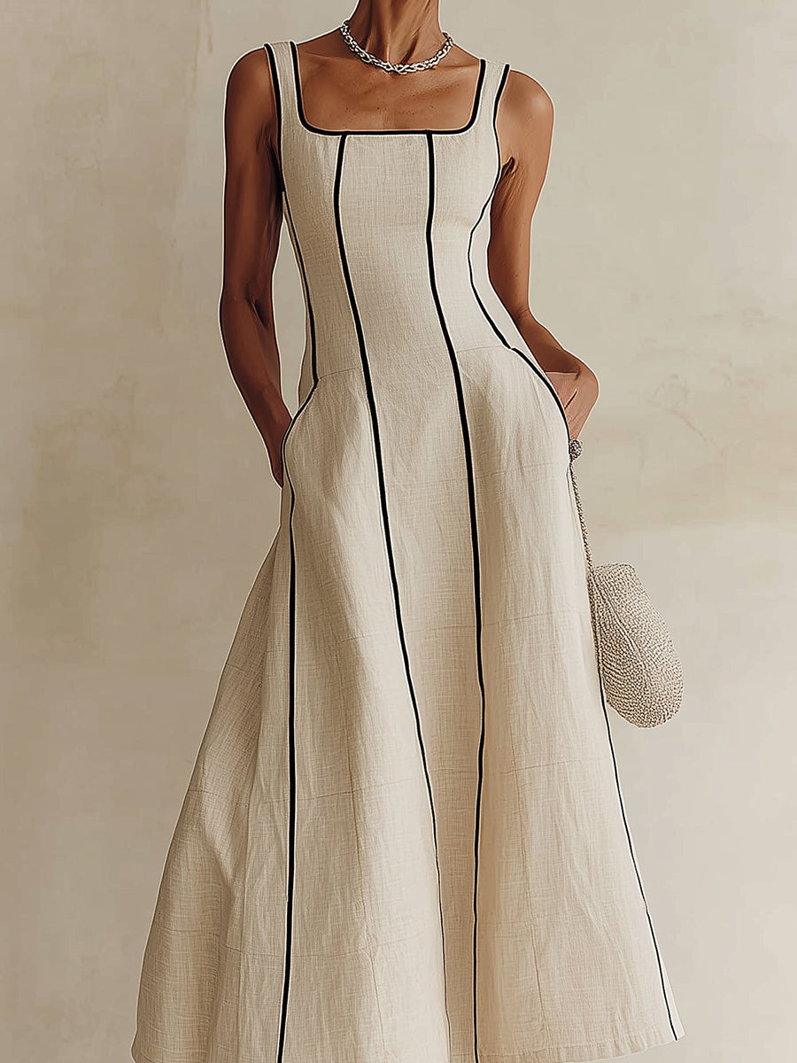 Contrast Maxi Dress with Pockets