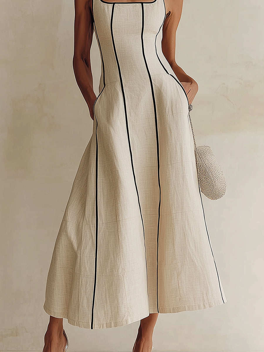 Contrast Maxi Dress with Pockets