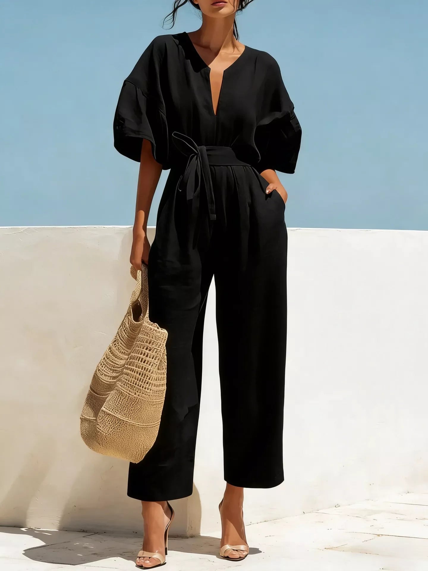 Tie Waist Wide Leg Jumpsuit