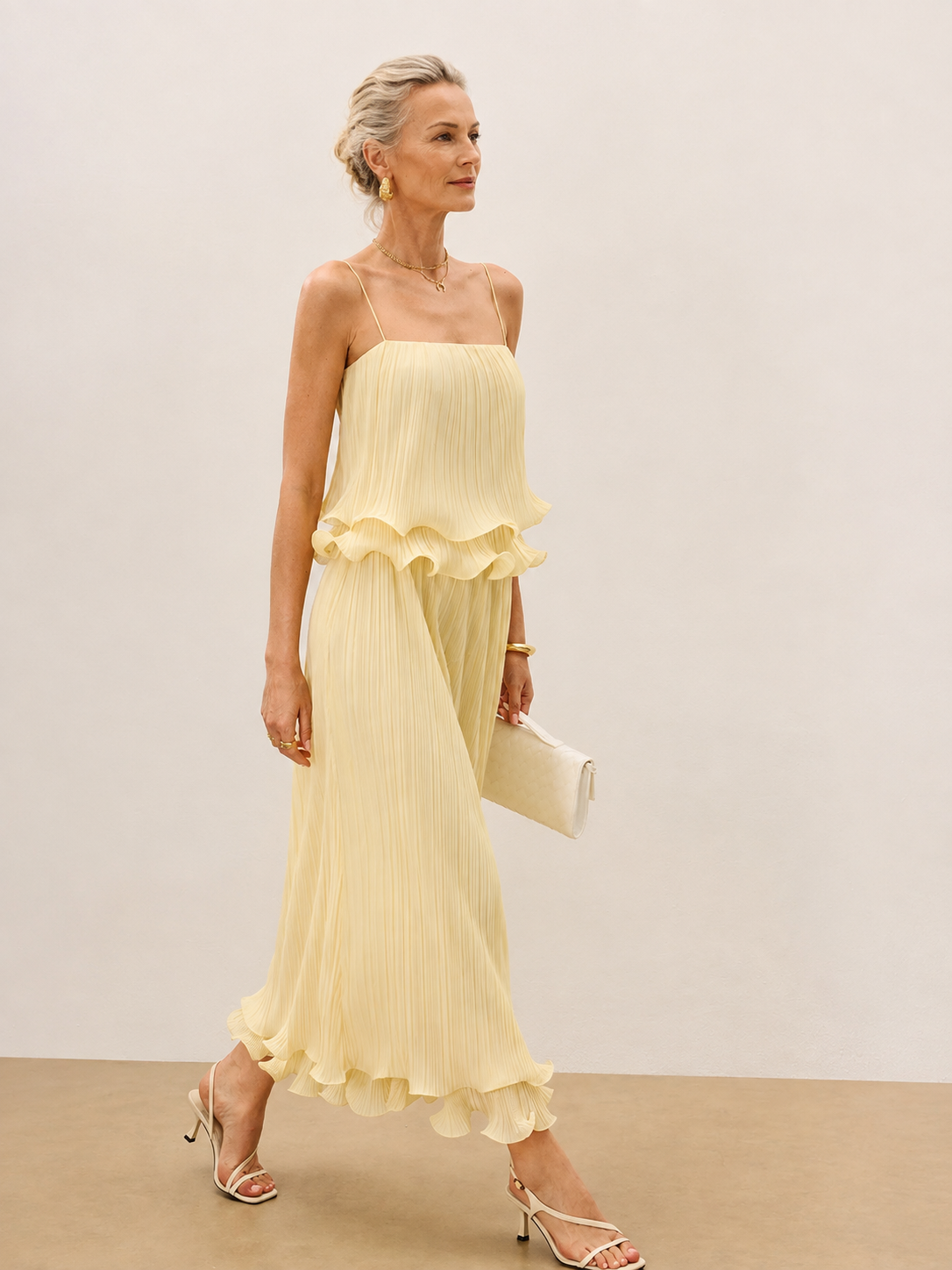 Pleated Layered Ruffle Skirt Set