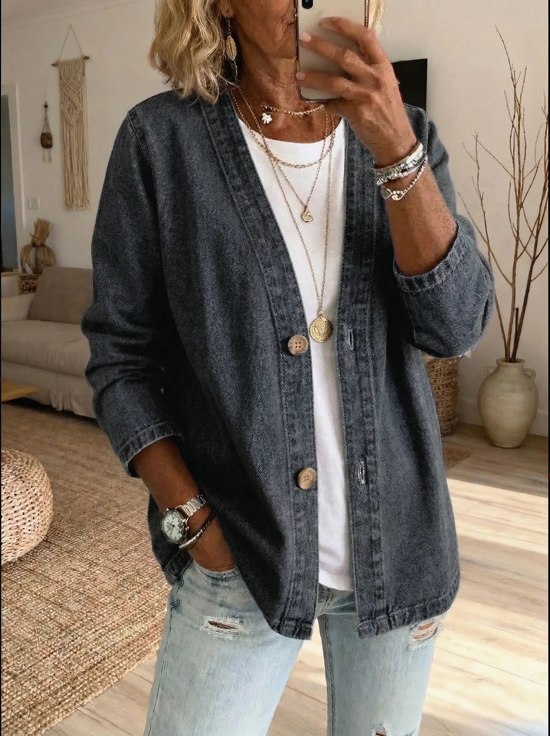 Denim Classic Button Cardigan