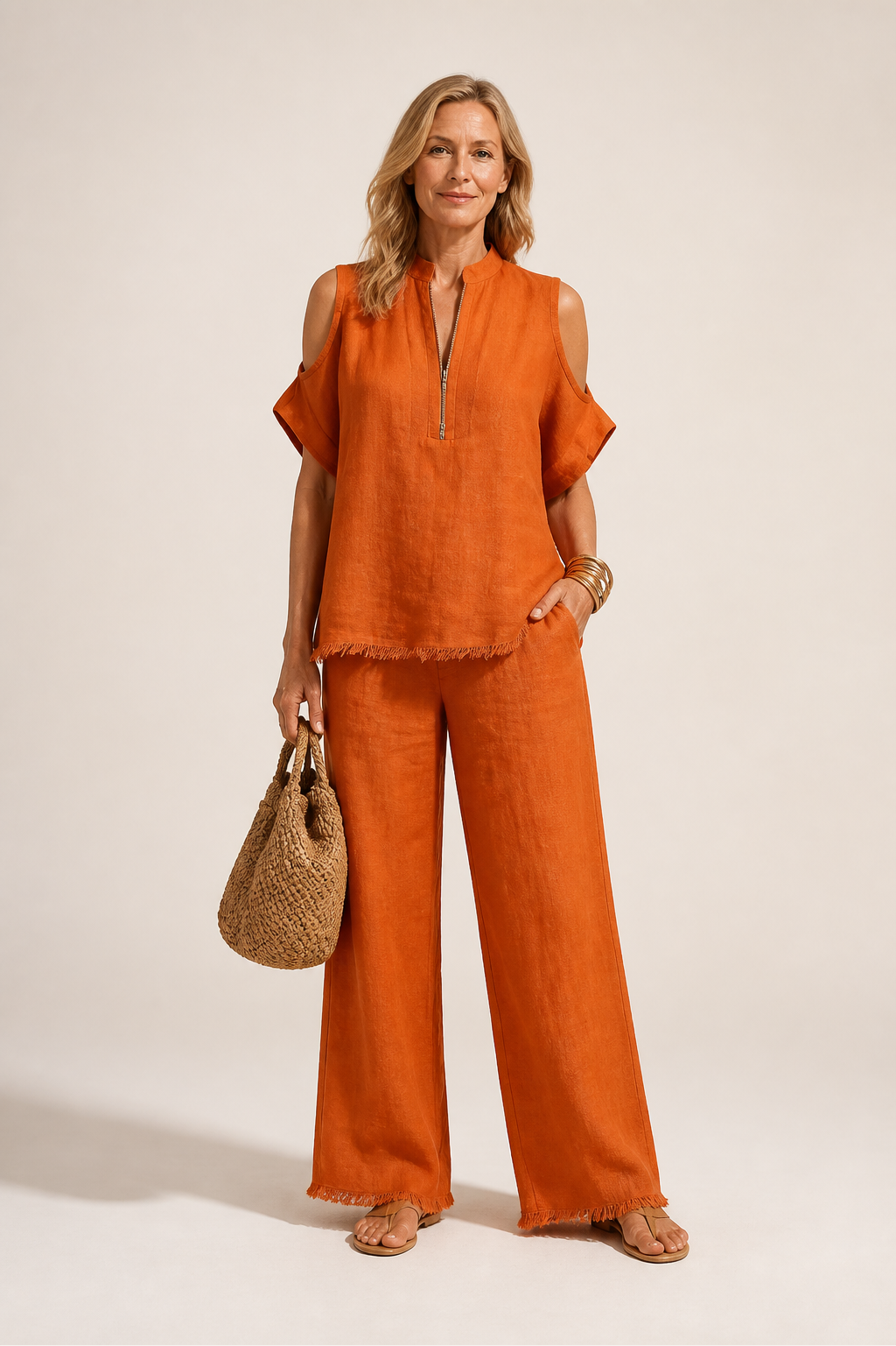 Bernadette Zip Neck Pants Set