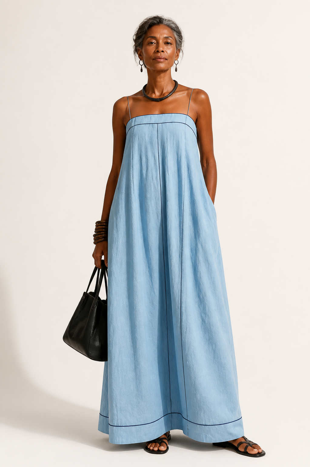 Blue Cold-Shoulder Maxi Dress