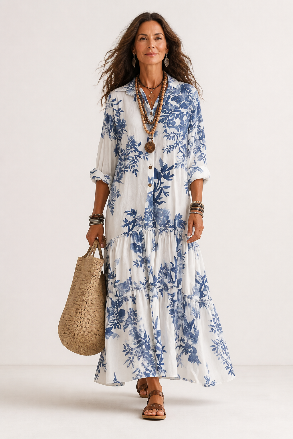 Bohemian Blue Floral Maxi Dress
