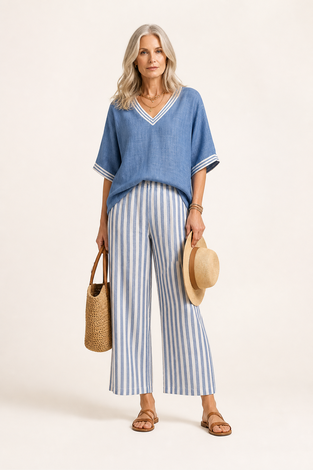 Casual Elegance Striped Pants Set