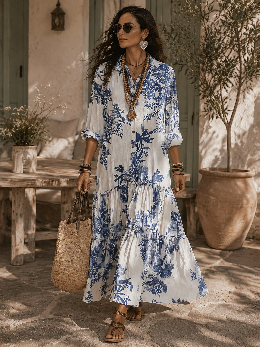 Bohemian Blue Floral Maxi Dress