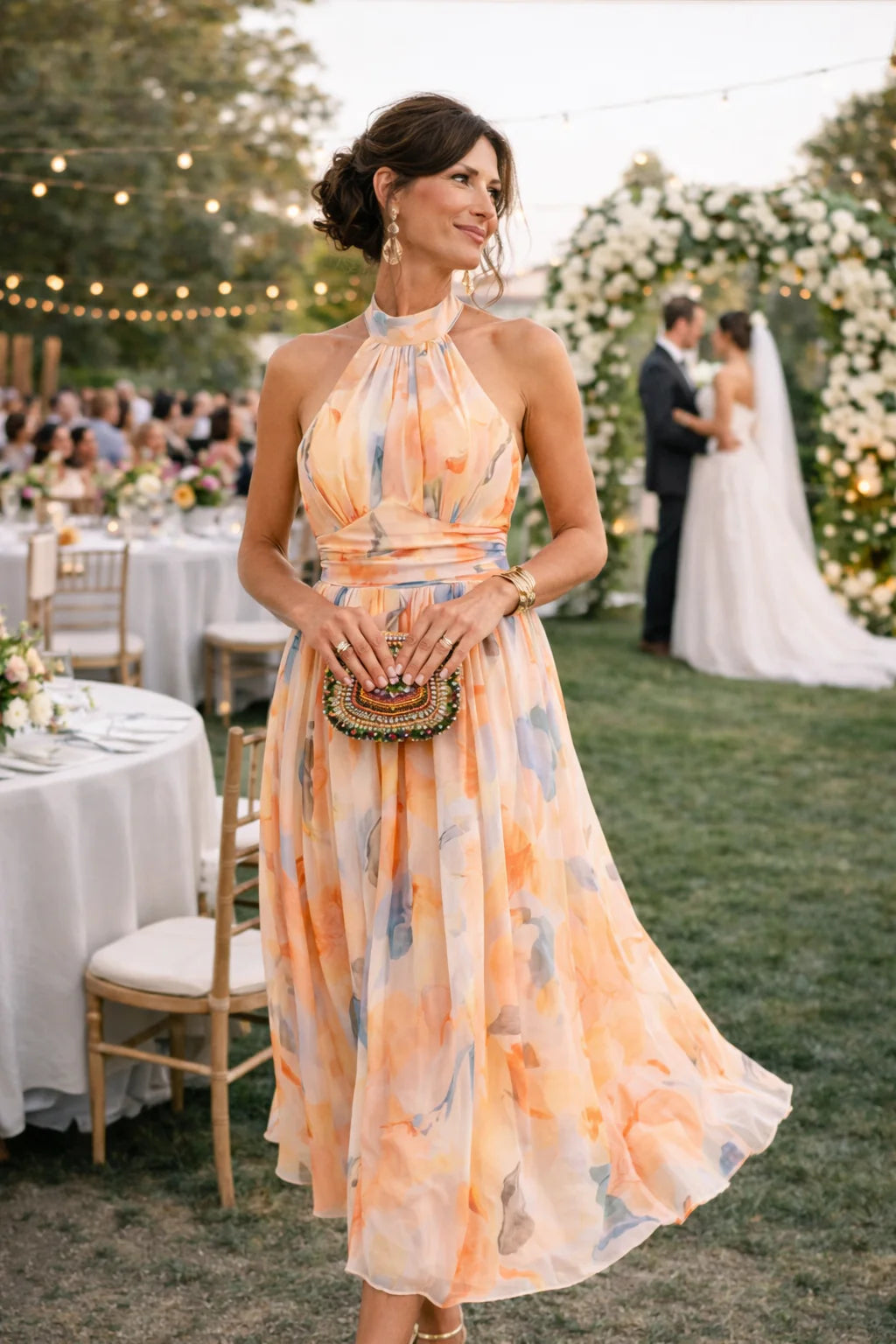 Alicia | Halter Neck Pleated Floral Print Maxi Dress