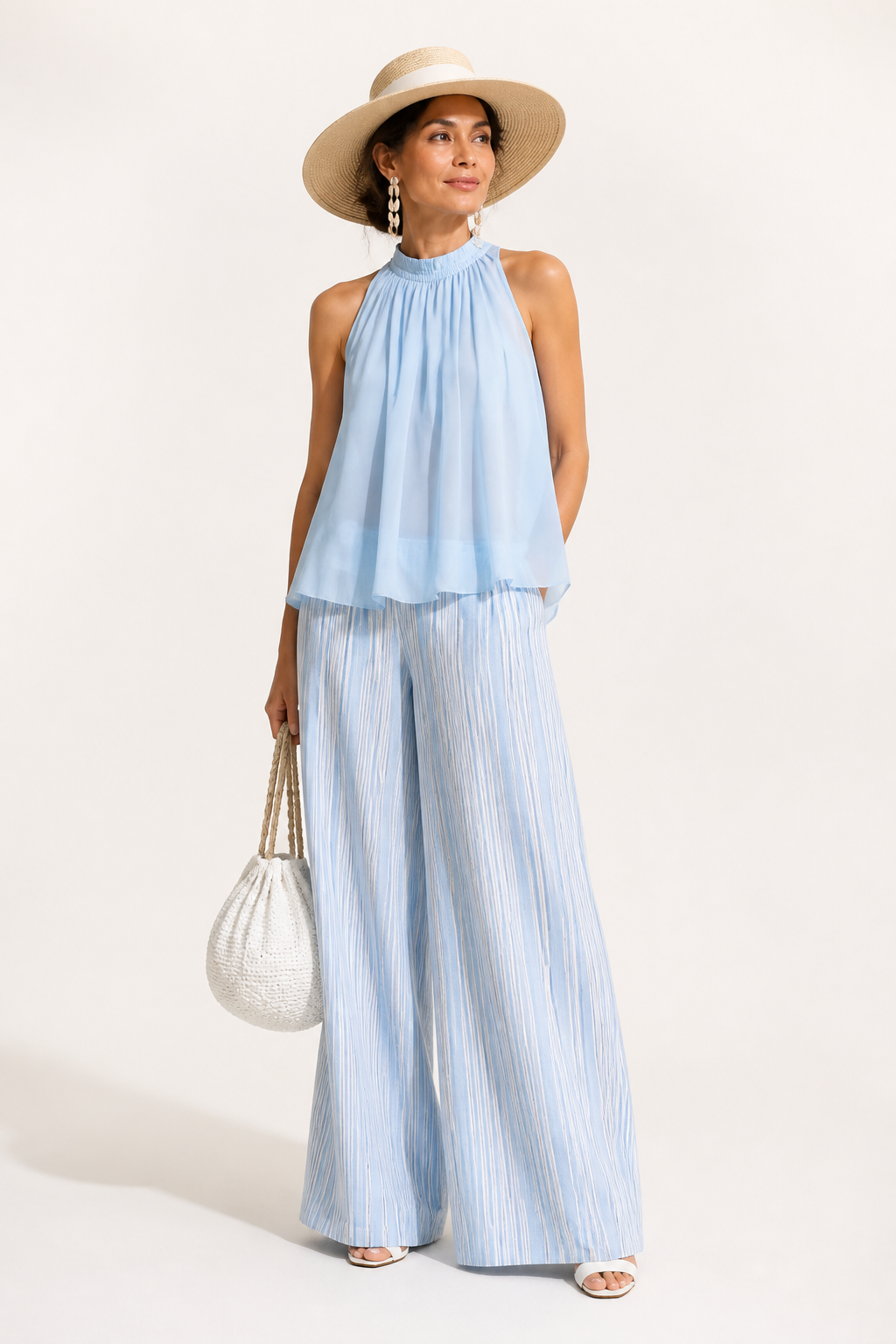 Coastal Blue Chiffon Pants Set