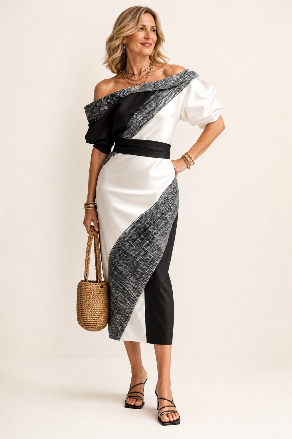 Contrast Off-Shoulder Dress