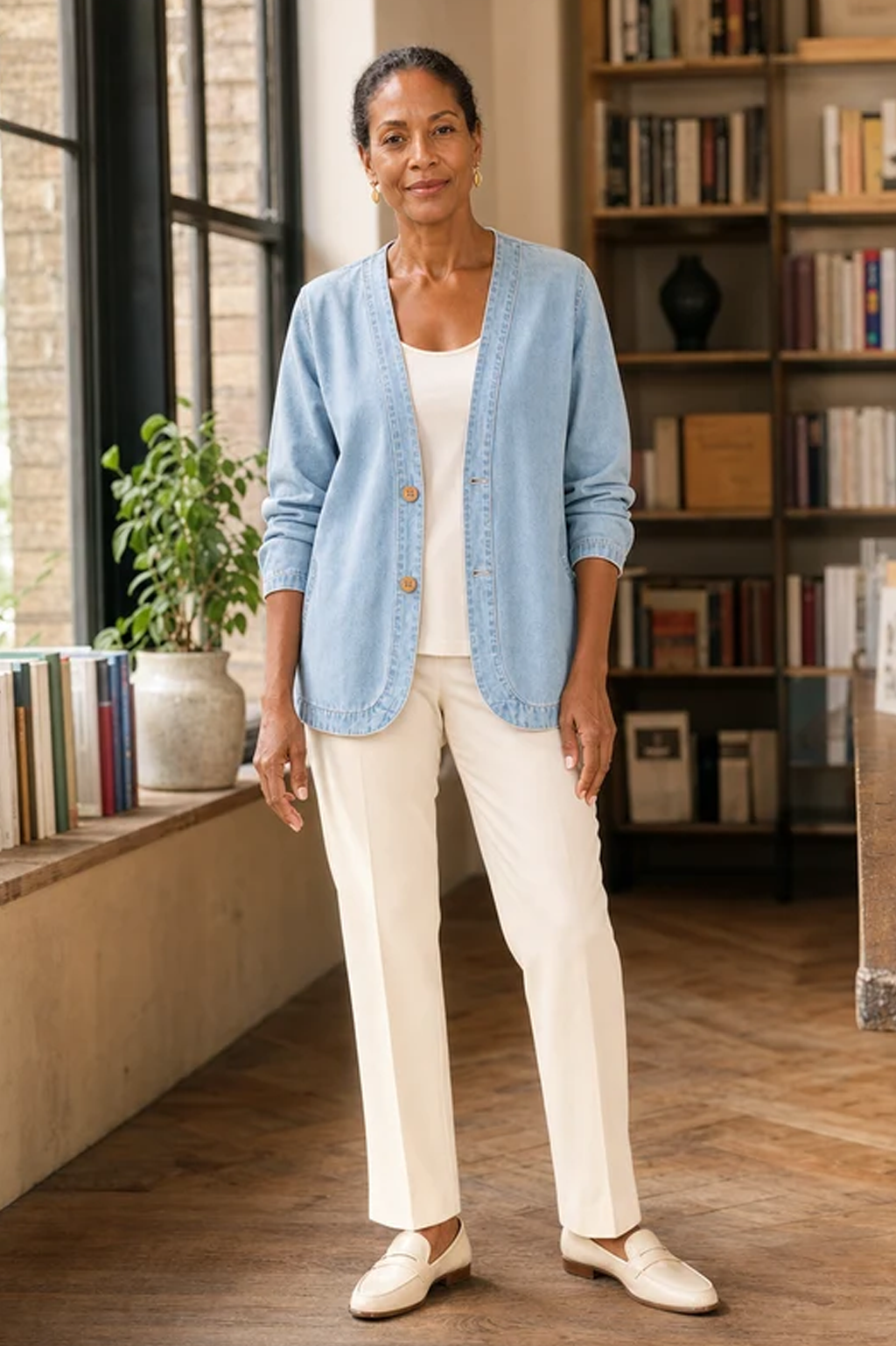 Denim Classic Button Cardigan