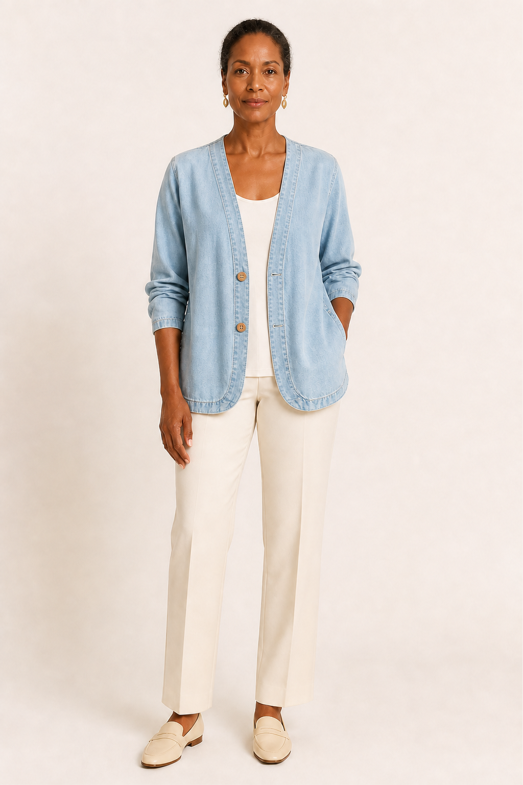 Denim Classic Button Cardigan