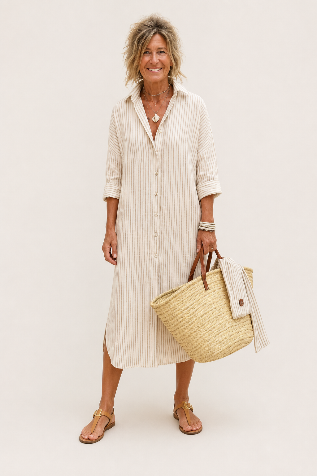 Elegant Striped Shirt Dress