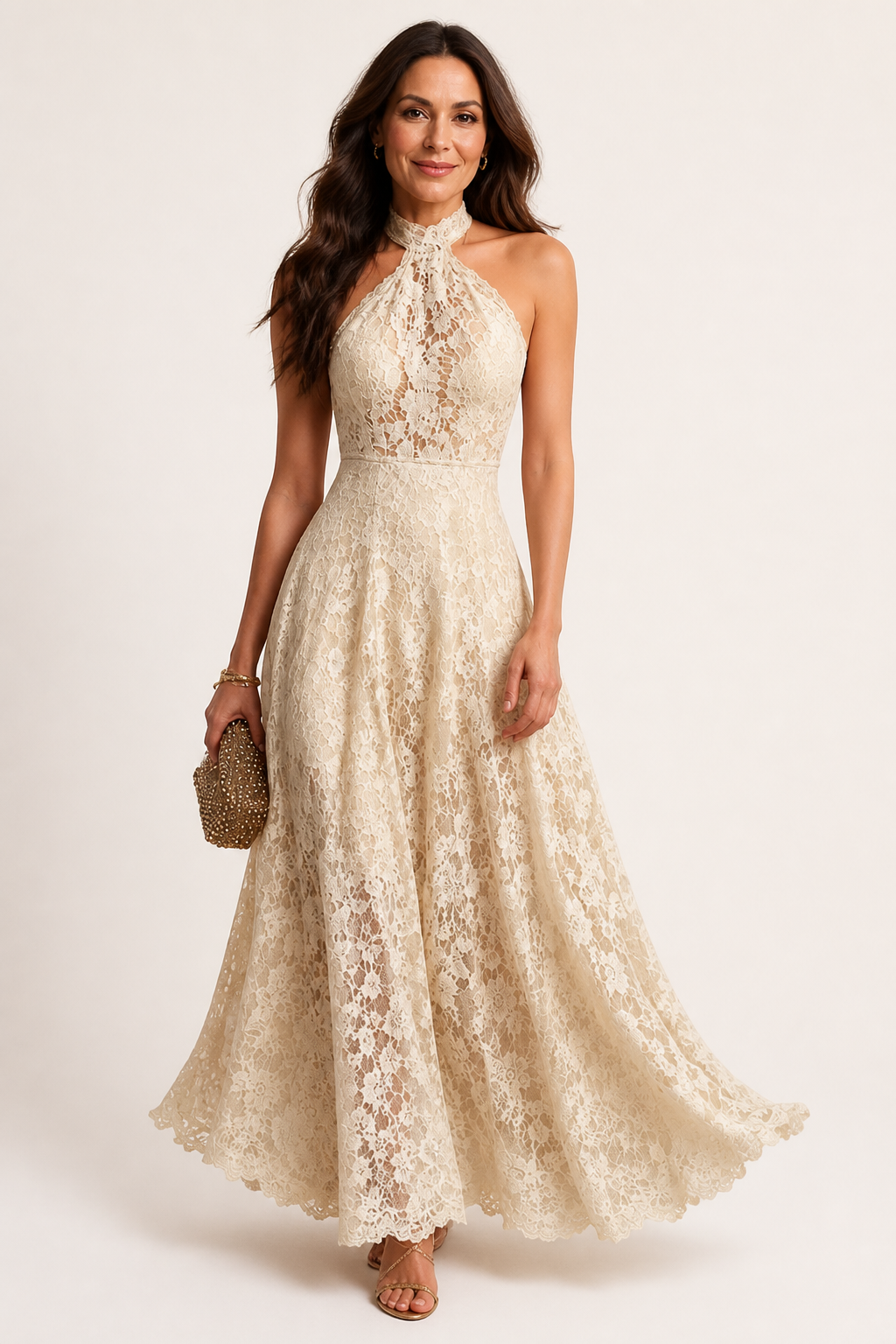 Floral Lace Halter Maxi Dress