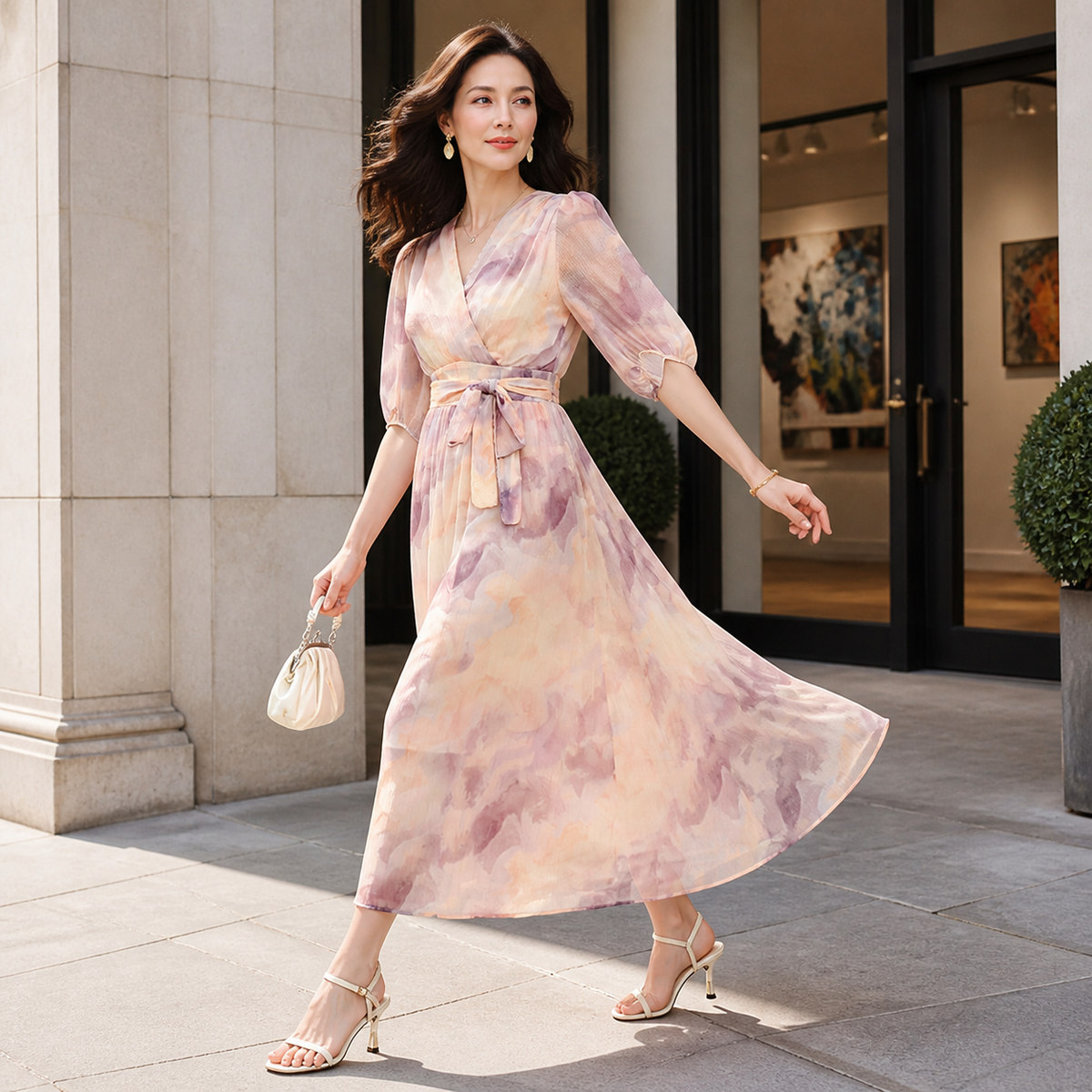 French Lace-Up Long Dress
