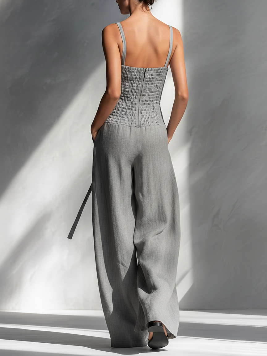 Gray Spaghetti-Strap Jumpsuit