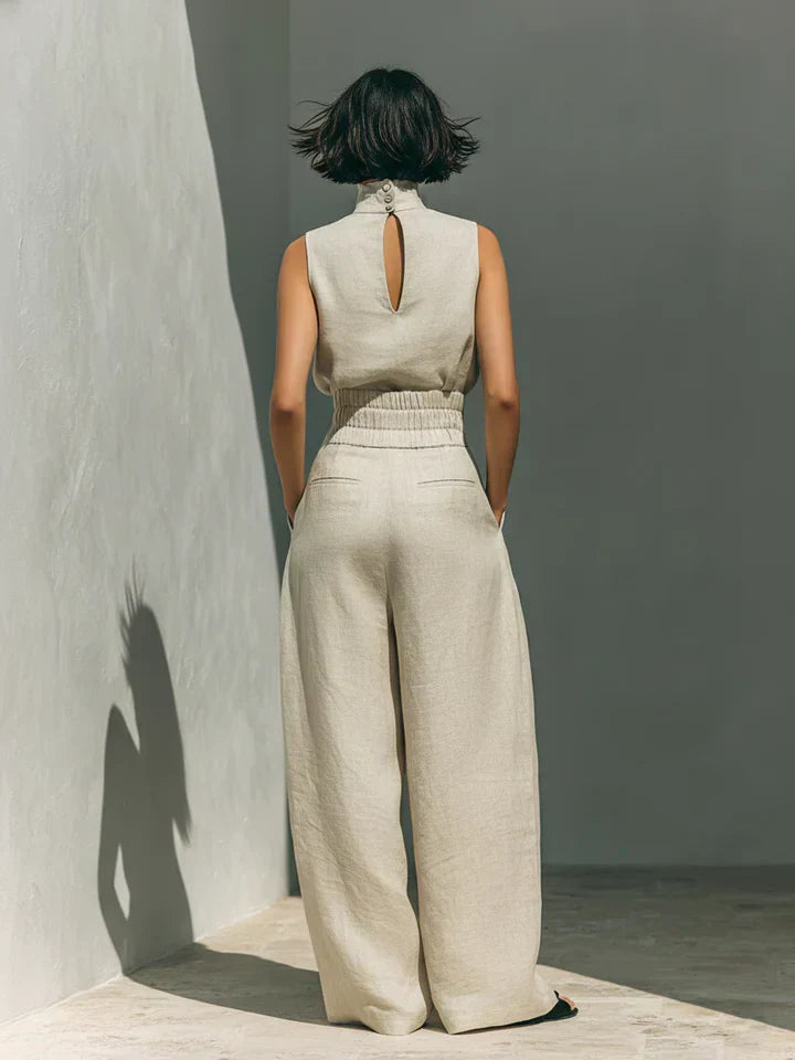 Sleeveless Blouse and Wide-Leg Trousers Set