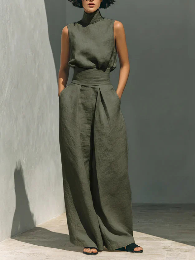 Sleeveless Wide-Leg Trousers Set