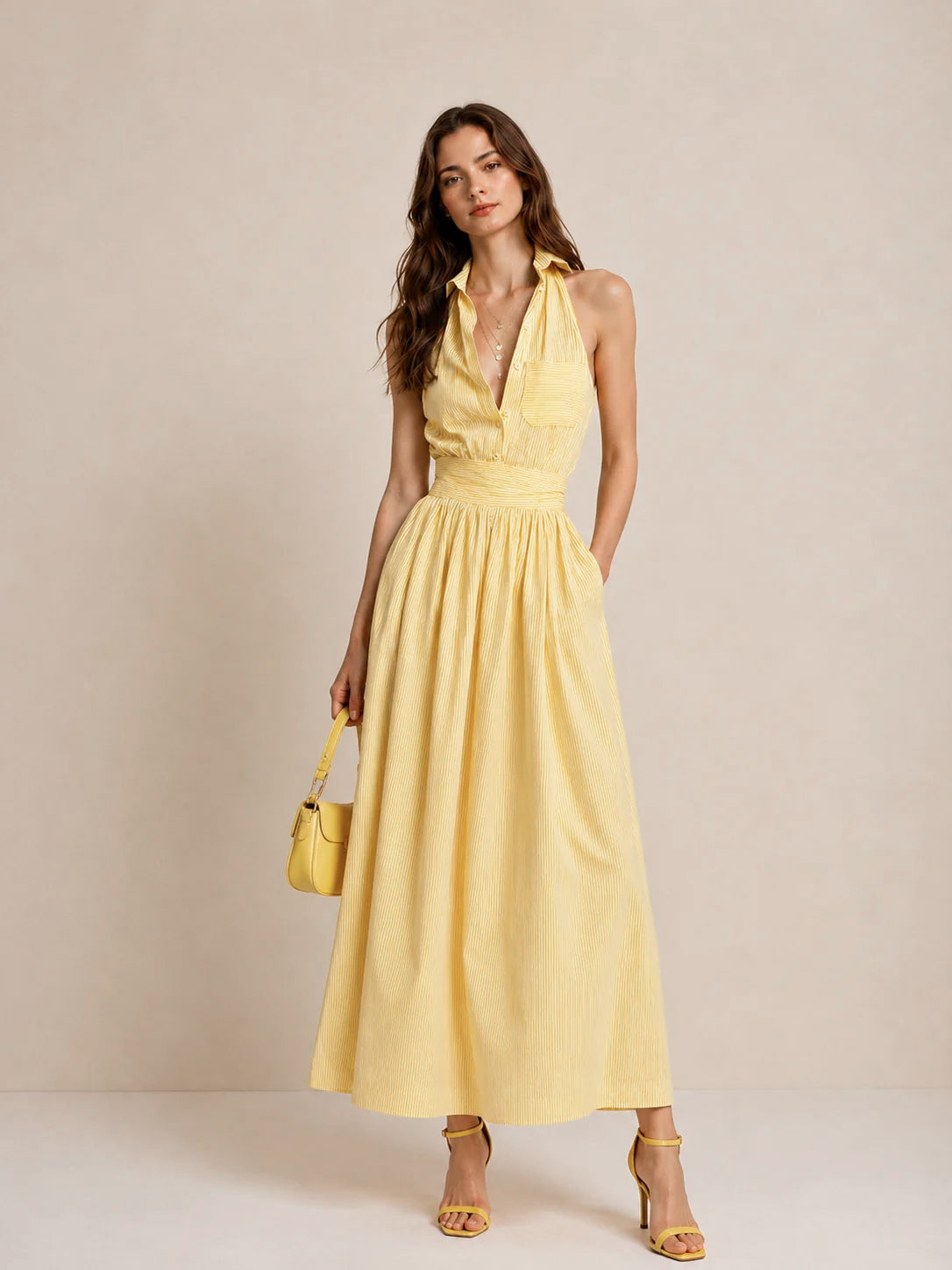 Striped Midi Dress with Pockets