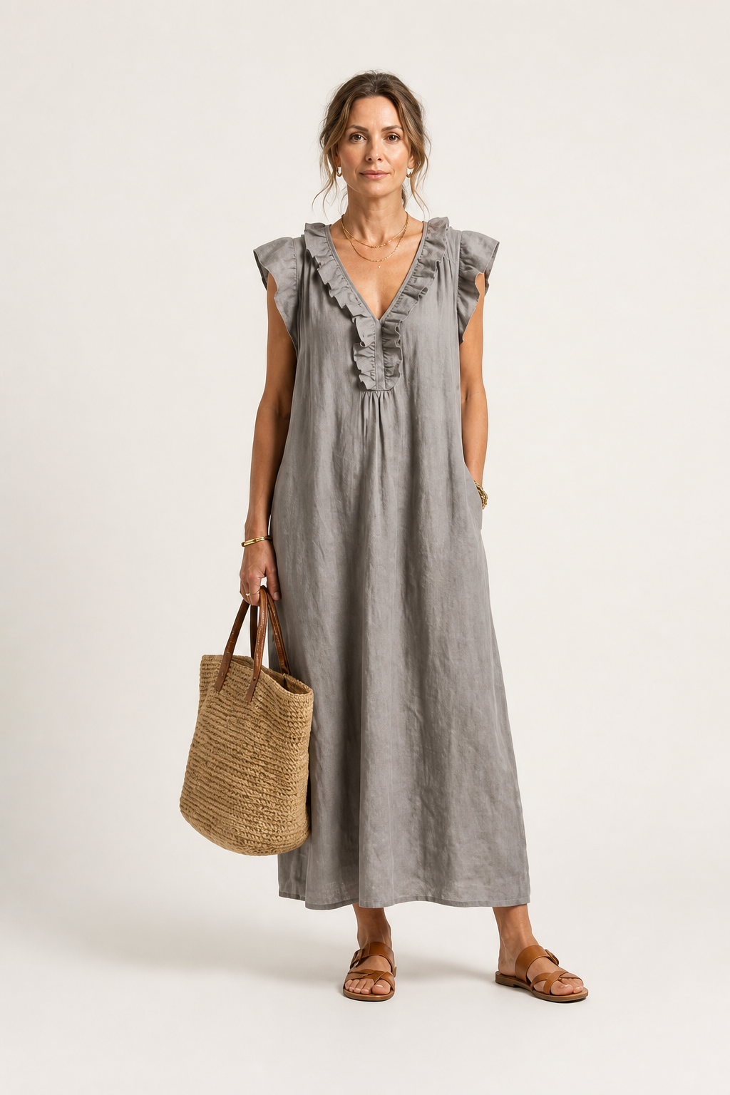 Josette | Ruffle V-Neck Maxi Dress