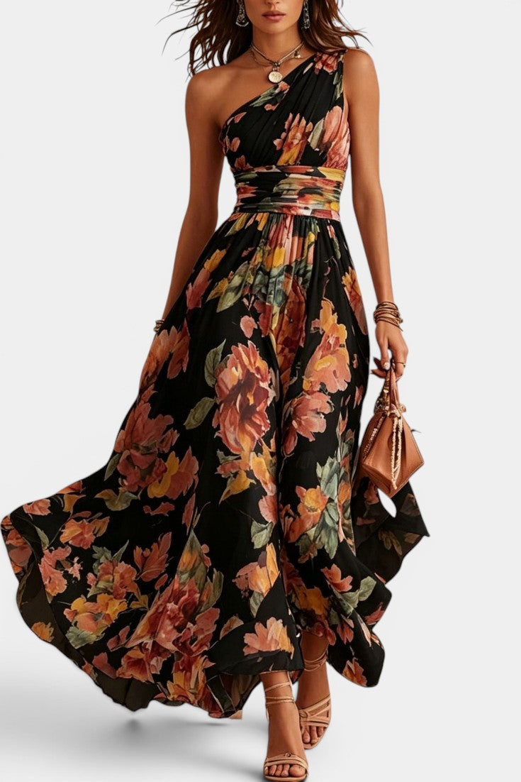 One-Shoulder Floral Maxi Dress