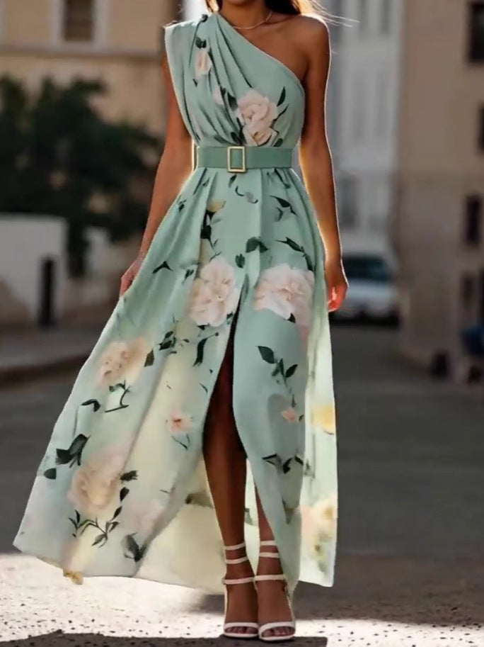 One Shoulder A-Line Long Dress