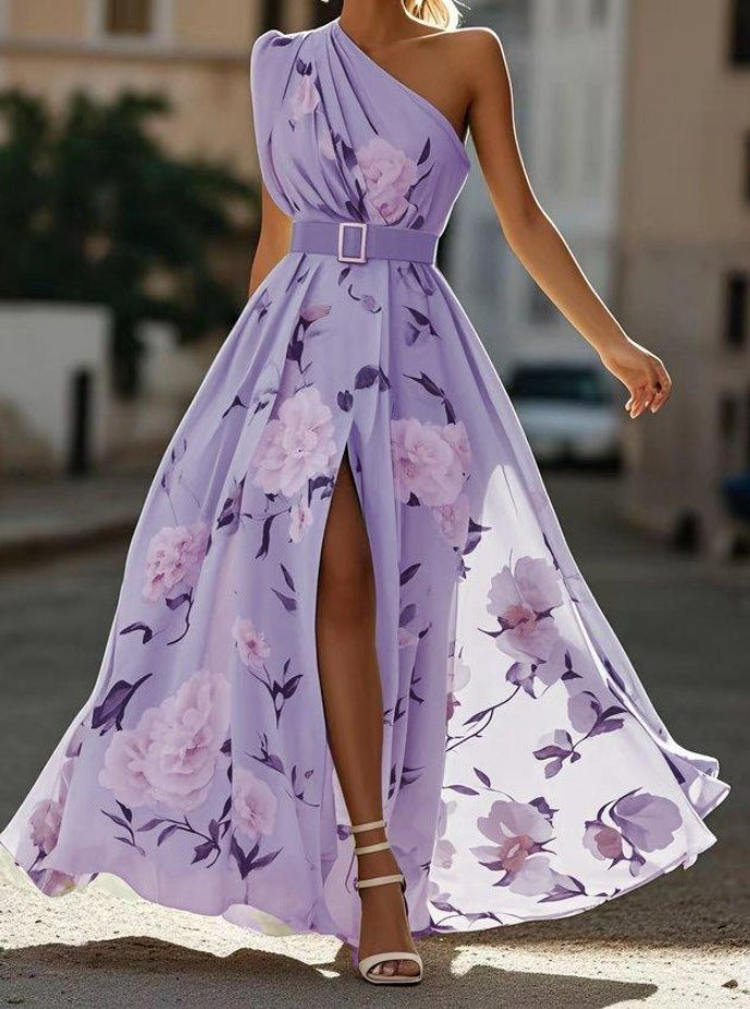 One Shoulder A-Line Long Dress
