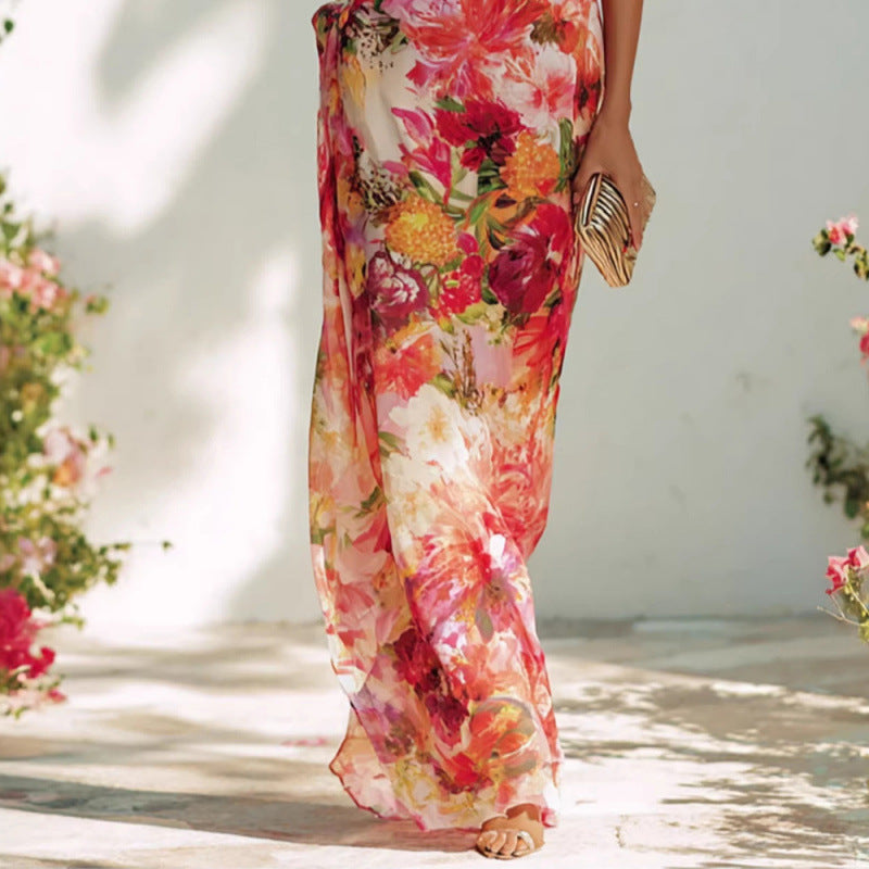 High Neck Floral Maxi Dress