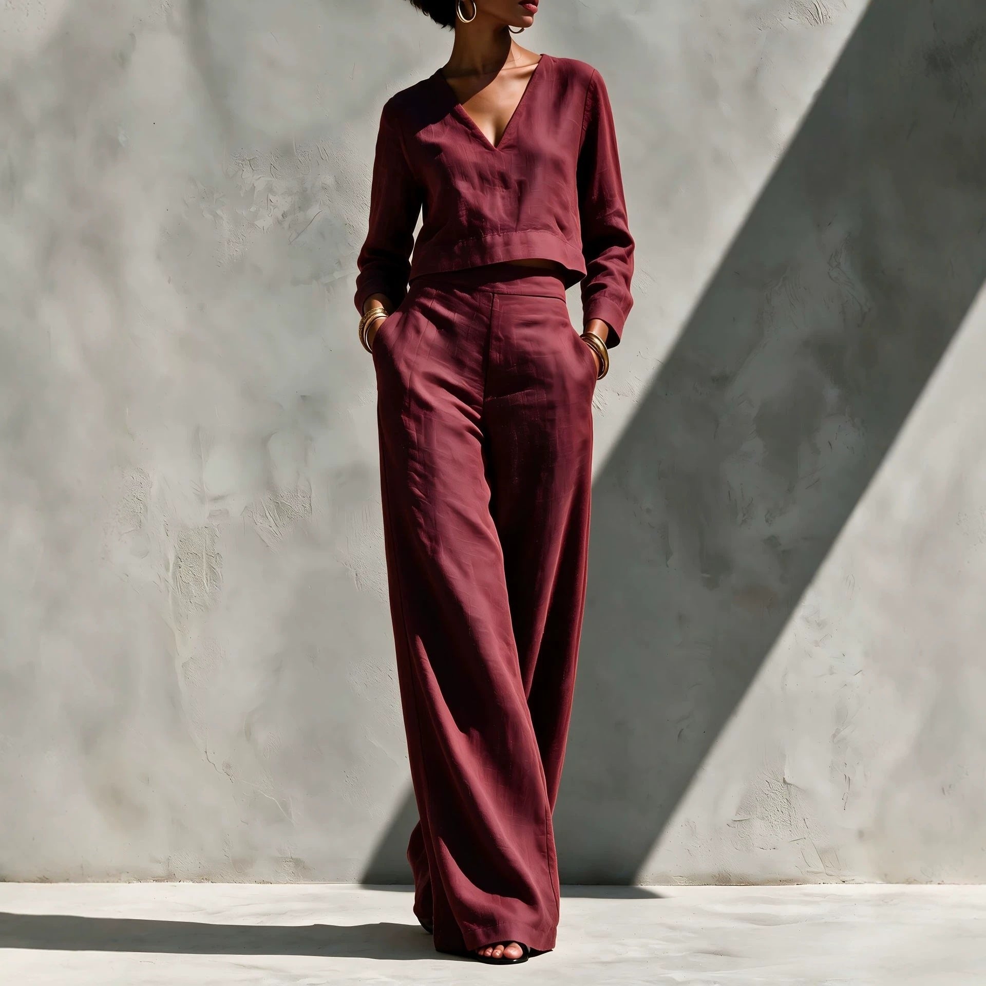 Cropped Top and High-Waisted Trousers