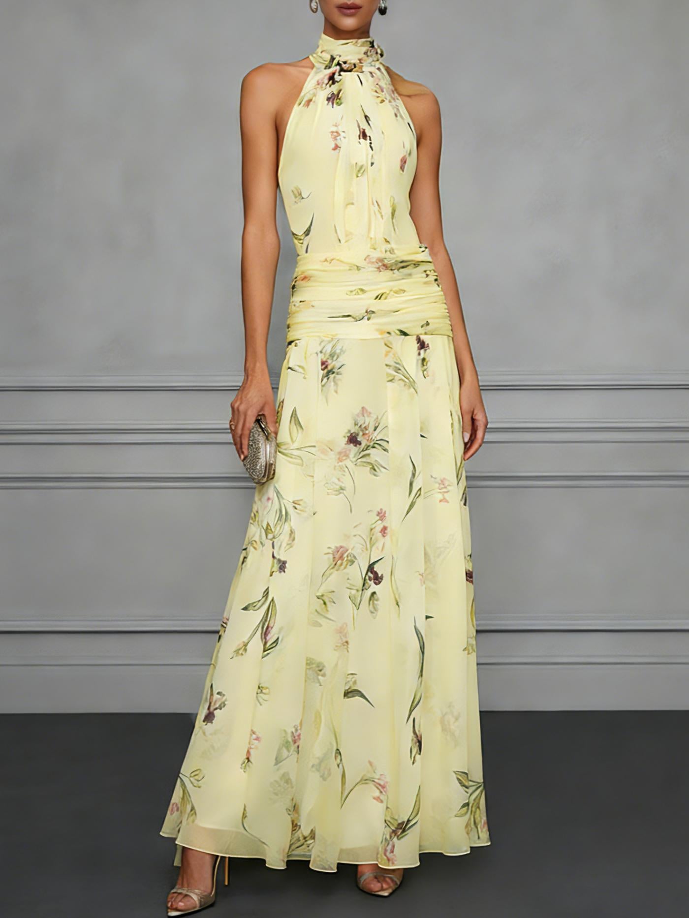 Ruched Waist Floral Maxi Dress