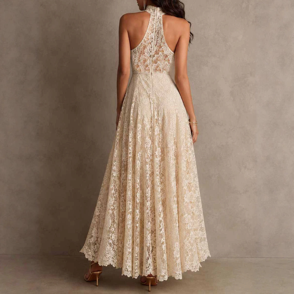 Floral Lace Halter Maxi Dress