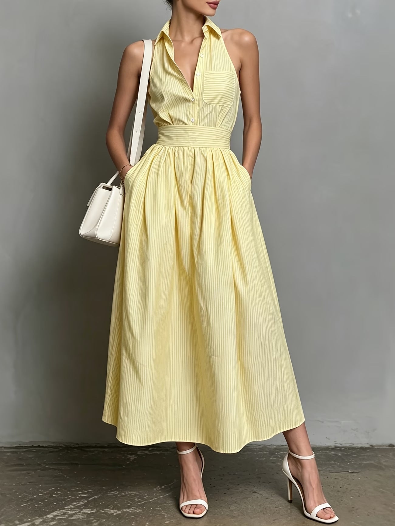 Striped Midi Dress with Pockets