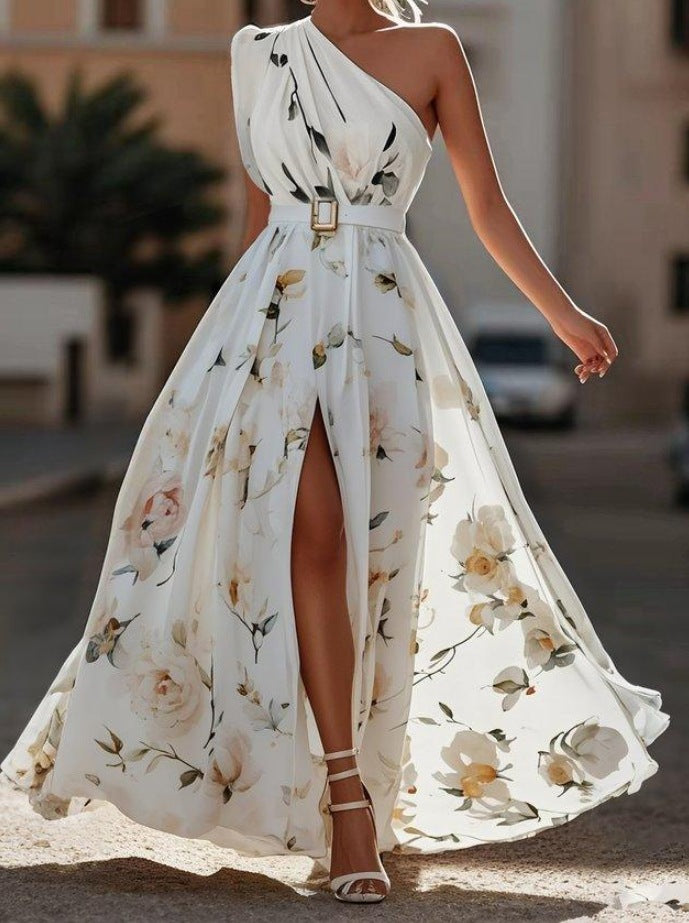 One Shoulder A-Line Long Dress