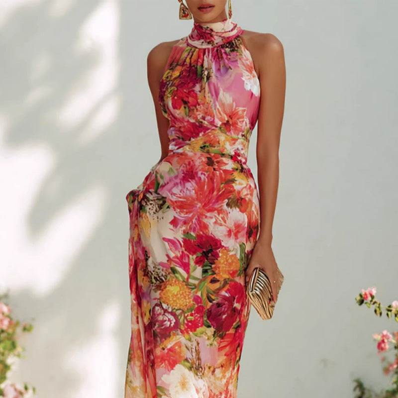 High Neck Floral Maxi Dress