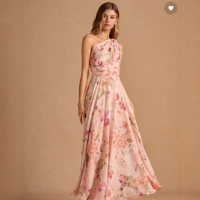 Blush One-Shoulder Maxi Dress