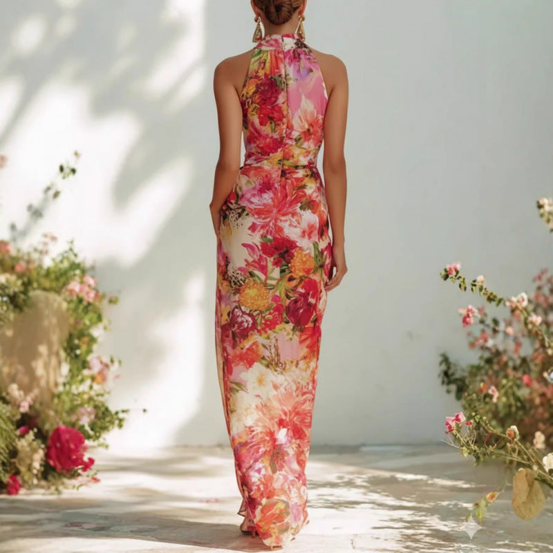 High Neck Floral Maxi Dress