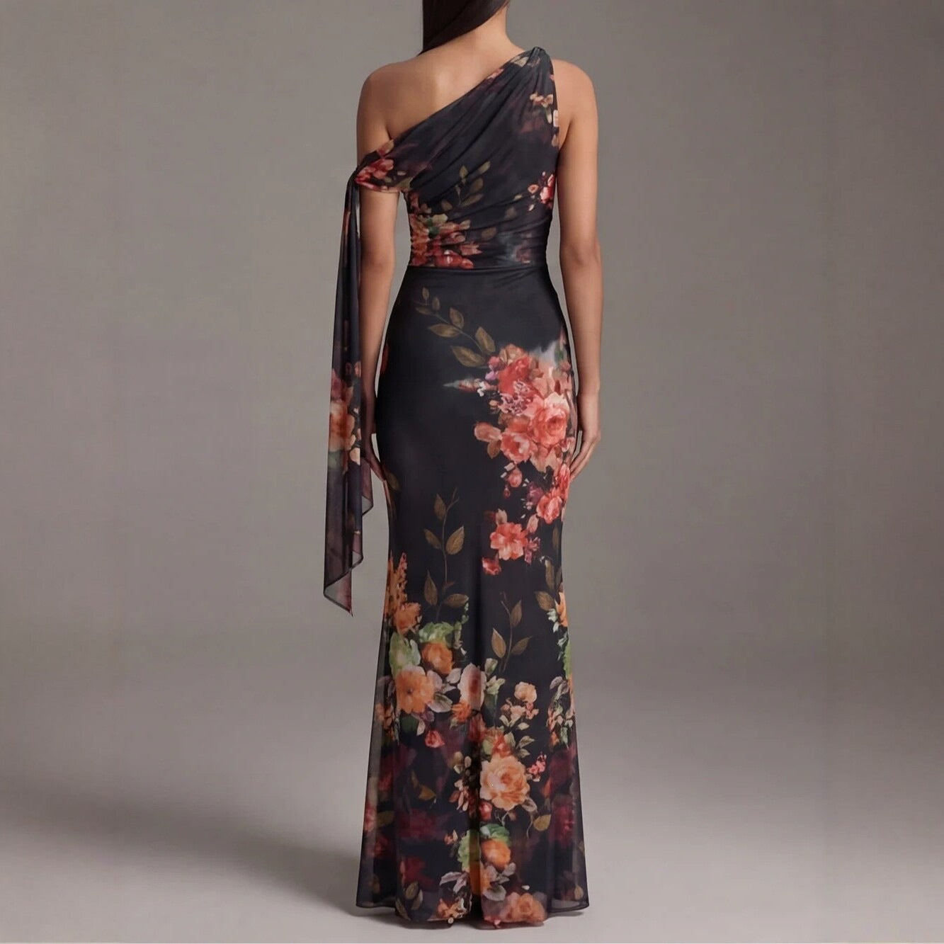 Floral One-Shoulder Maxi Dress