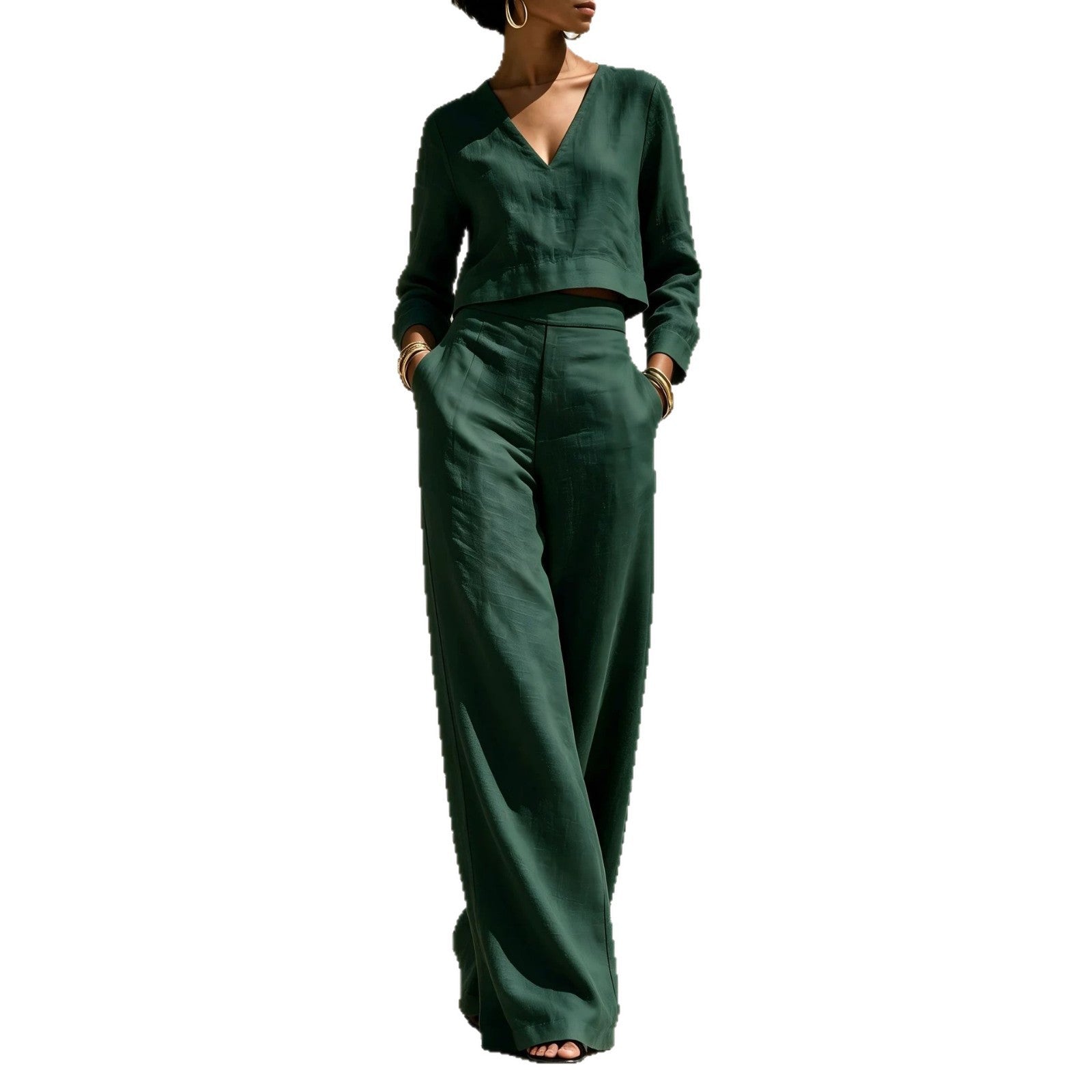 Cropped Top and High-Waisted Trousers