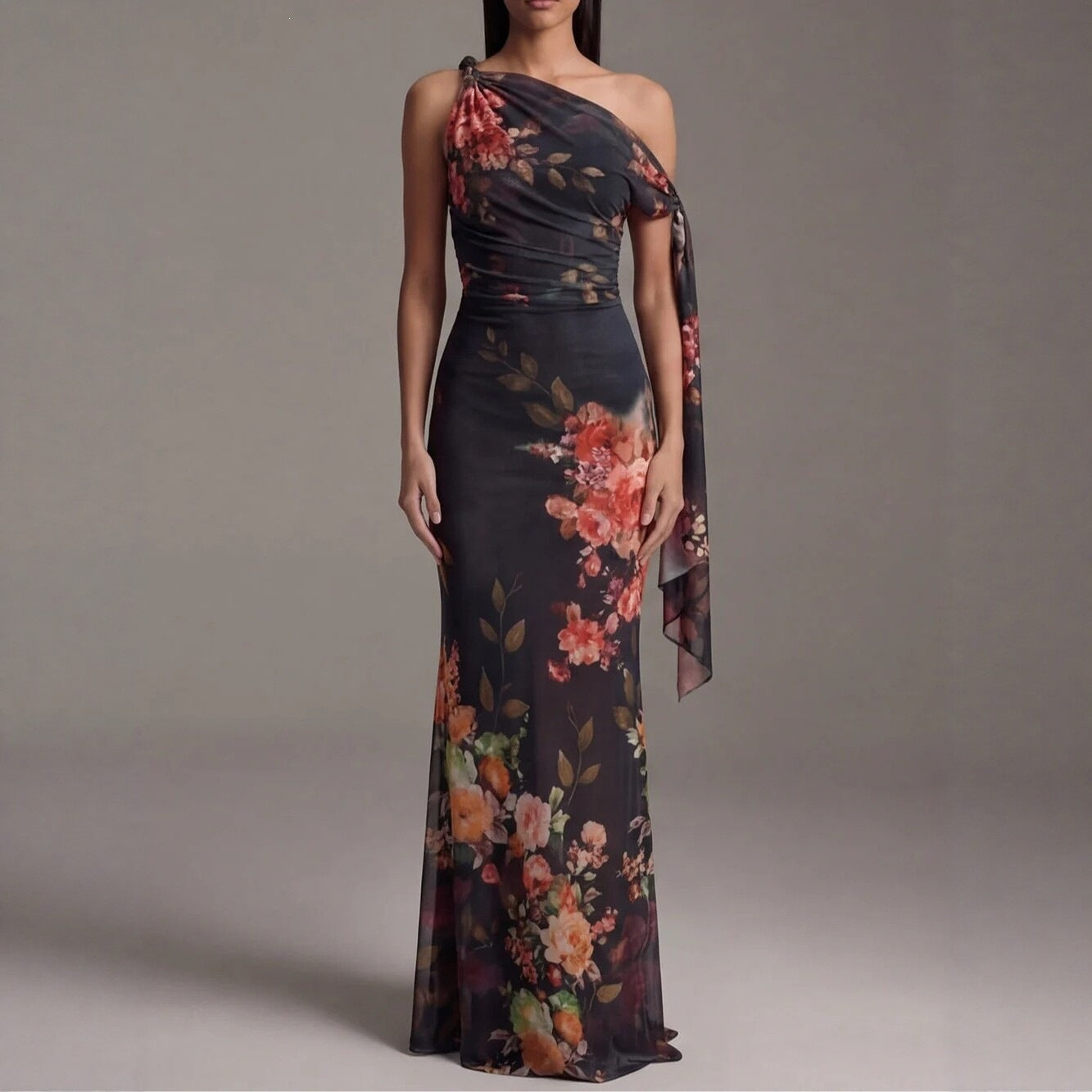 Floral One-Shoulder Maxi Dress