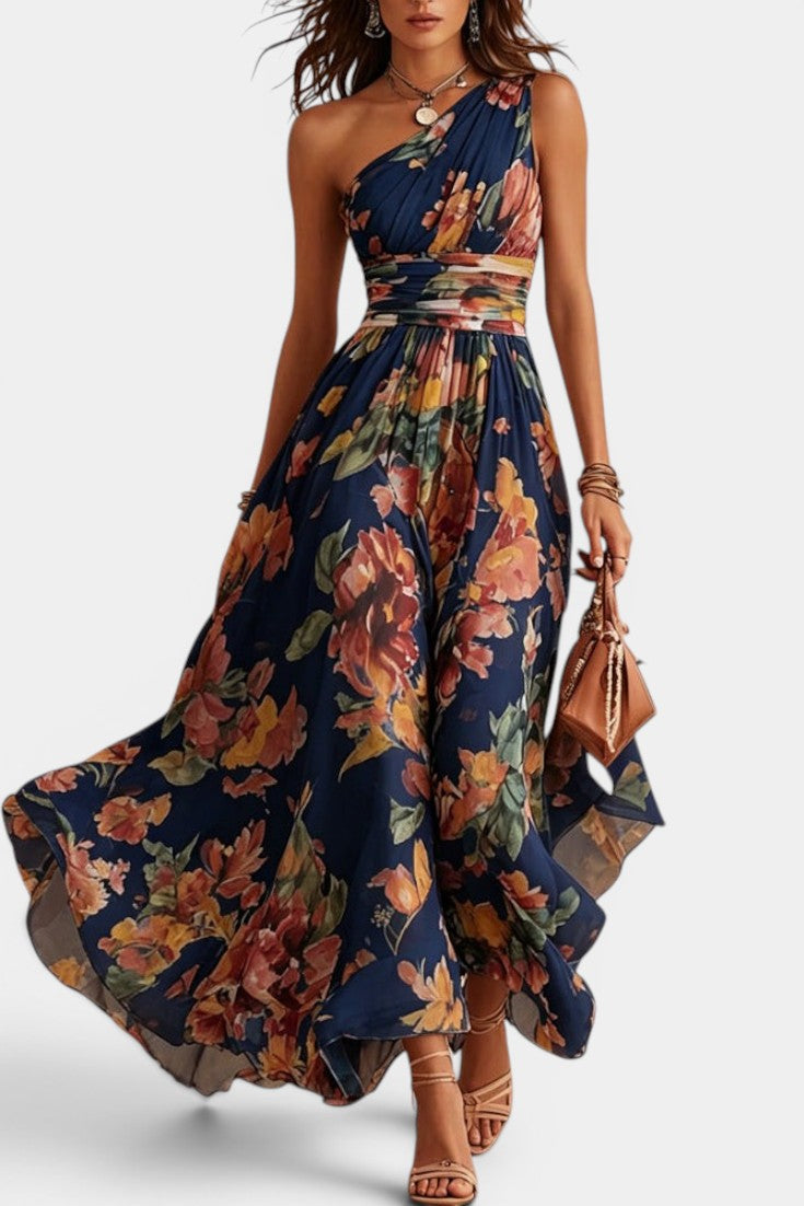 One-Shoulder Floral Maxi Dress