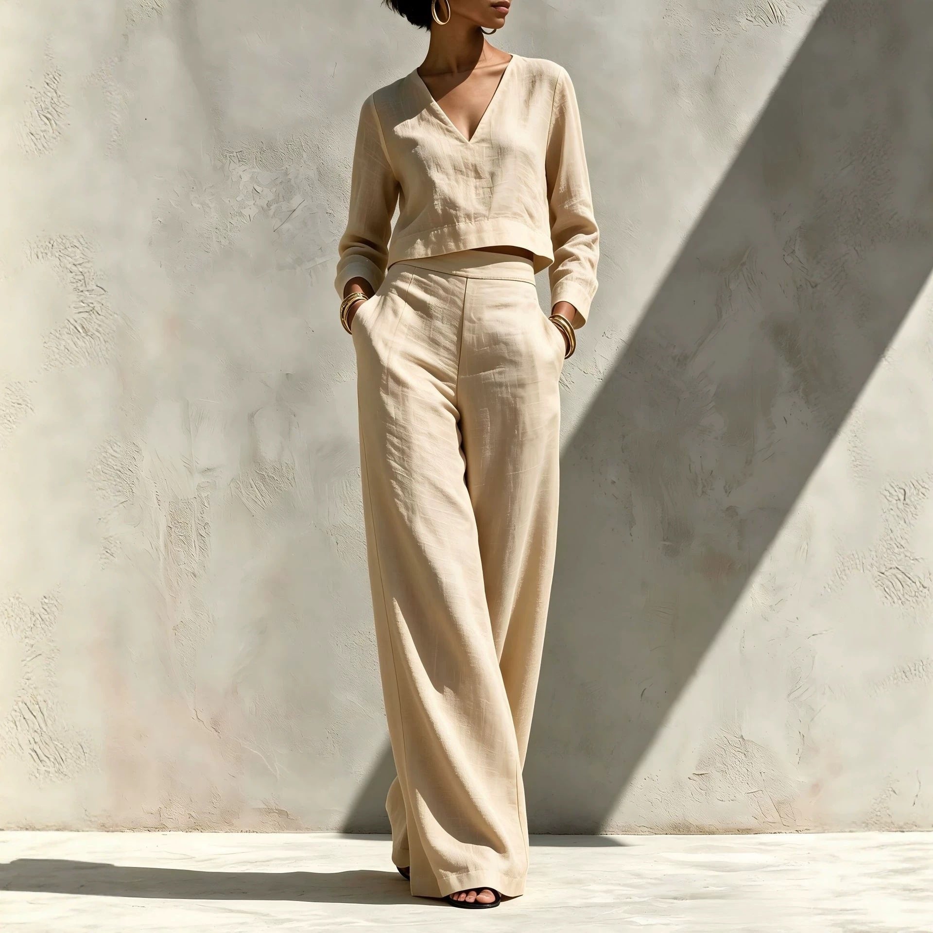 Cropped Top and High-Waisted Trousers
