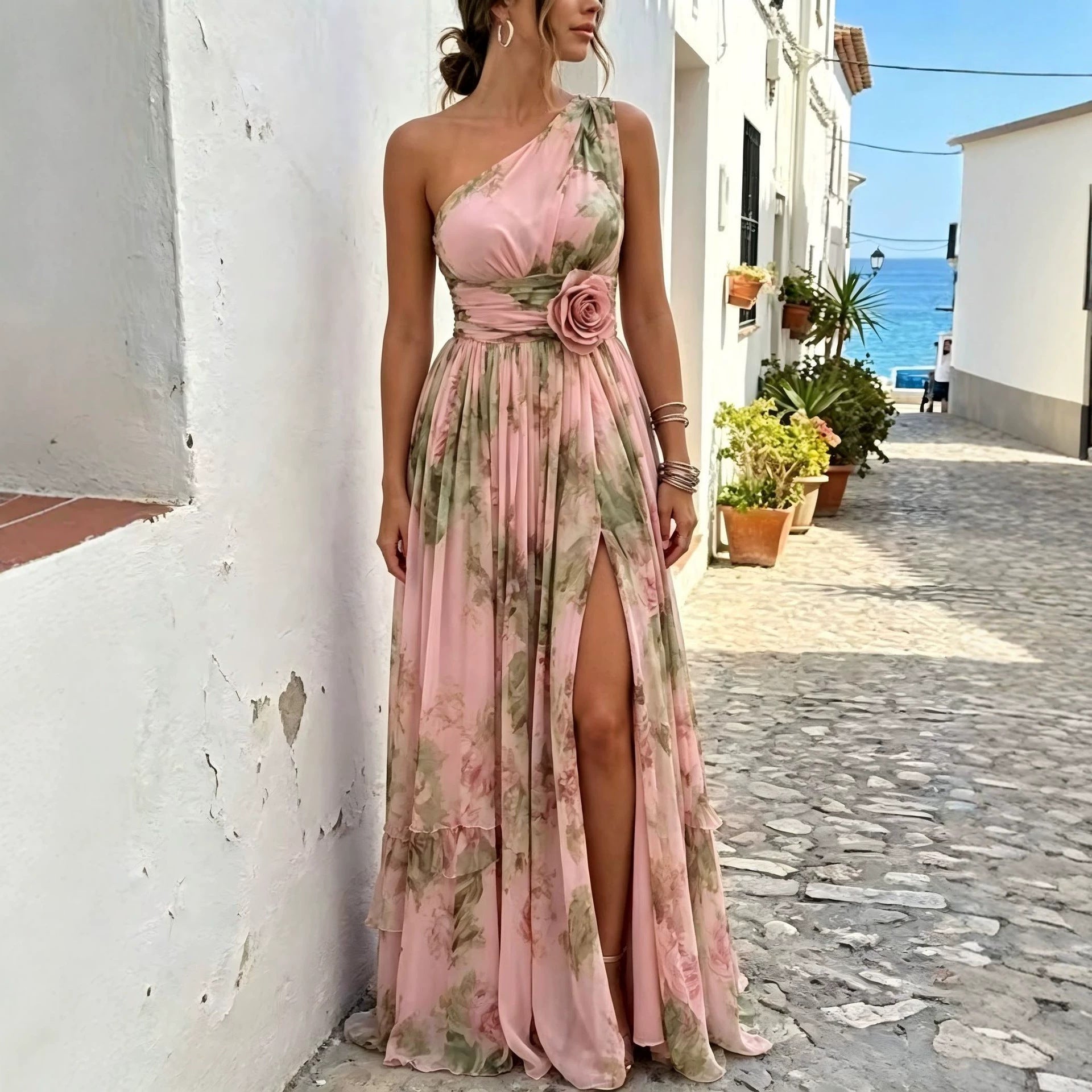 Floral Rosette Maxi Dress